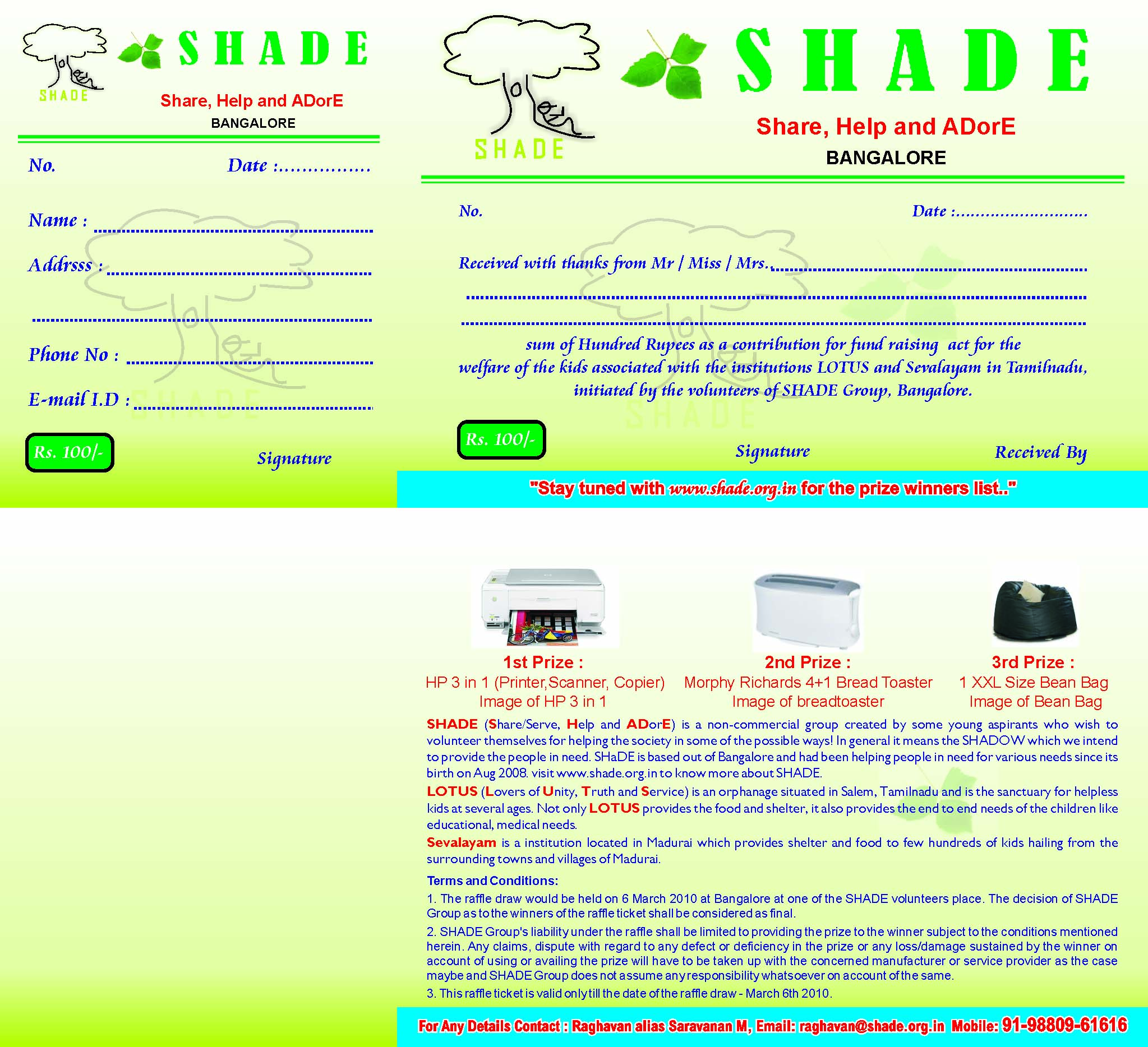 SHaDE Lucky Draw Coupon for the fundraising act